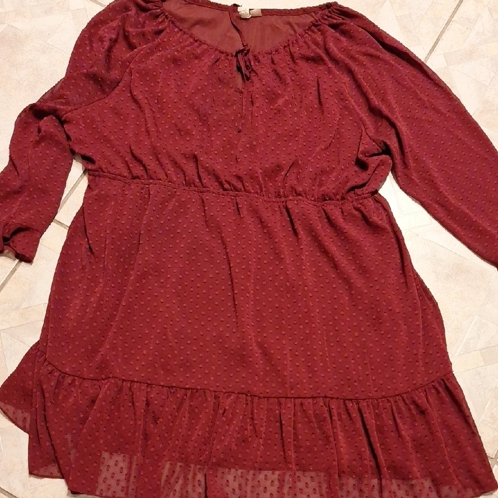 y Divided Lined Stretch Long Sleeve Plus Size Dress 4x Cranberry Color